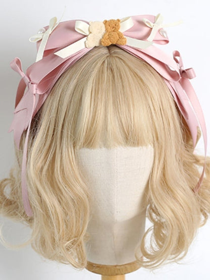 Sweet Lolita Beige & Pink Bowknot KC with Bear Decoration