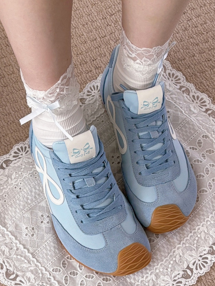 Blue Bowknot Design Front Lace-up Ties Sneakers