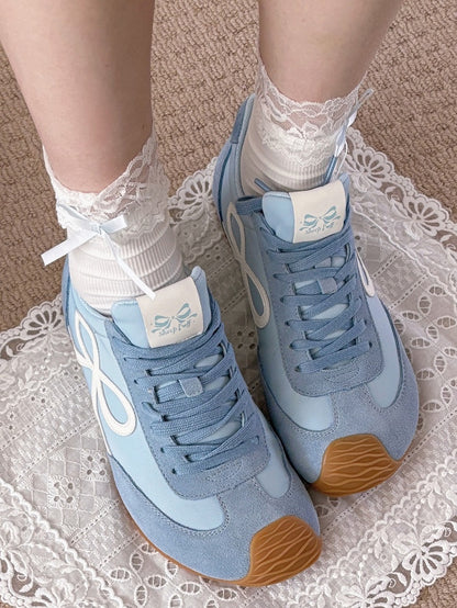 Blue Bowknot Design Front Lace-up Ties Sneakers