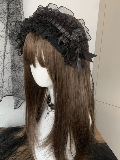 Black/White Wing Decorated Bowknot Details Ruffled Hairband