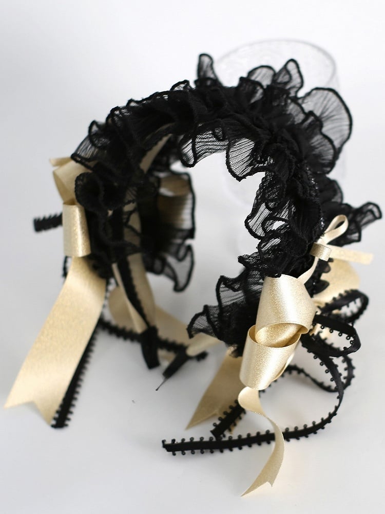 Black&Gold Sweet Lolita Bowknot Details Ruffled KC