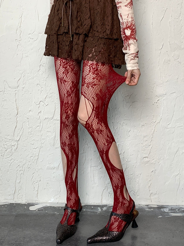 4 Color Options Y2K Cut-out Details Hollow-out Design Tights