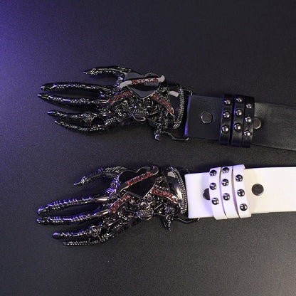 White/Black Gothic Studs Details Skeleton Hand Waist Belt