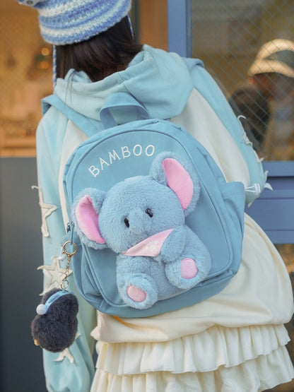 Blue Cute Backpack With A Detachable Elephant Plushie