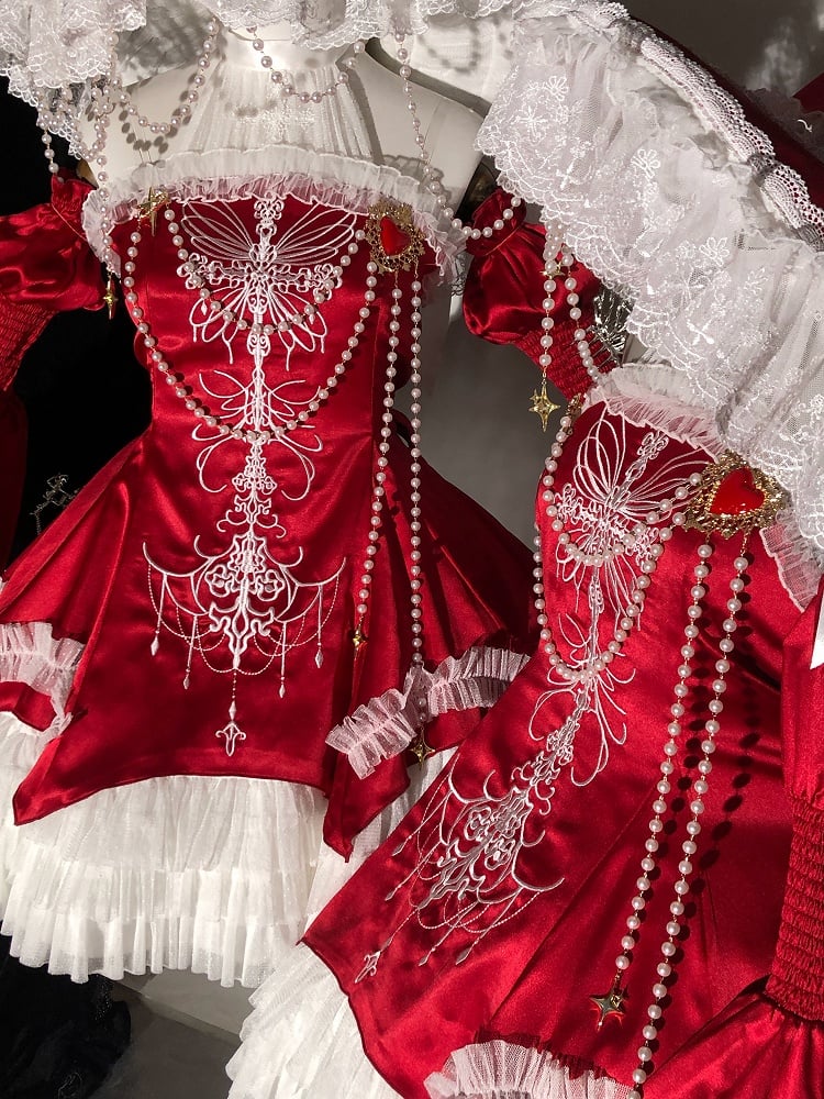 Red Cross Illusion Halter Neck Witch Lolita Backless Dress Gothic JSK Halloween Outfit