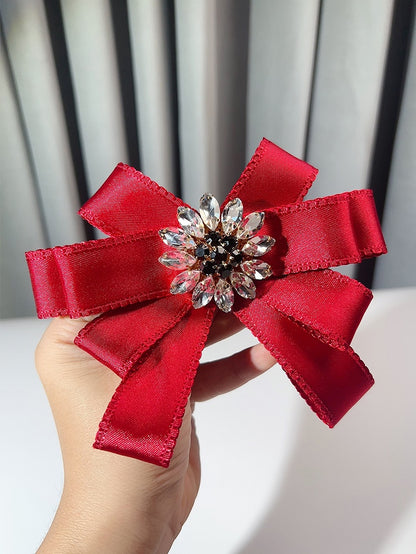 Pink/Black/Red Preppy Style Rhinestone Floral Decorated Bow Tie