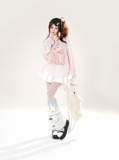 White and Blue Double Elastic Waistband Mini Skirt