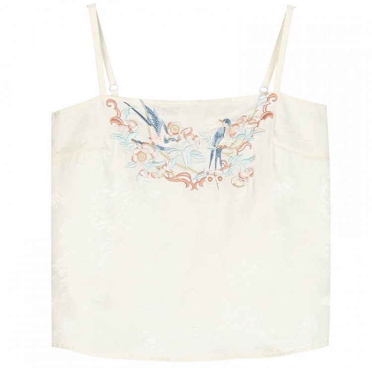 Floral and Bird Embroidery Apricot Cami Top
