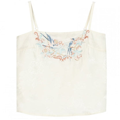 Floral and Bird Embroidery Apricot Cami Top