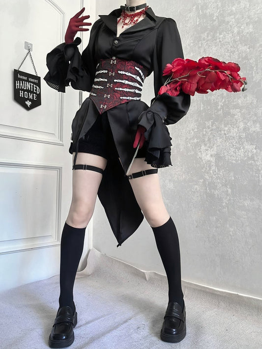 Red Rosette Jacquard Hand bone Embroidery Gothic Lolita Corset Belt