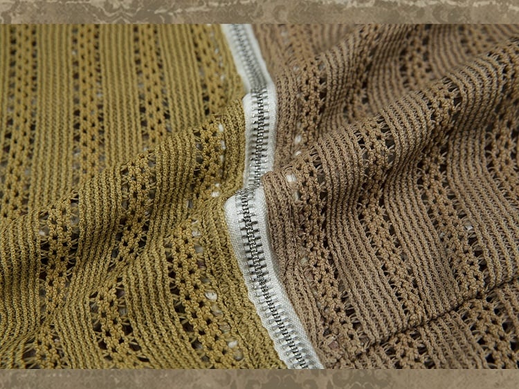 Dune Inspired Bunny Ears Brown Striped Hooded Top Hollow-out Design