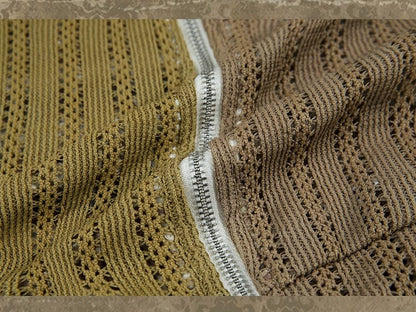 Dune Inspired Bunny Ears Brown Striped Hooded Top Hollow-out Design