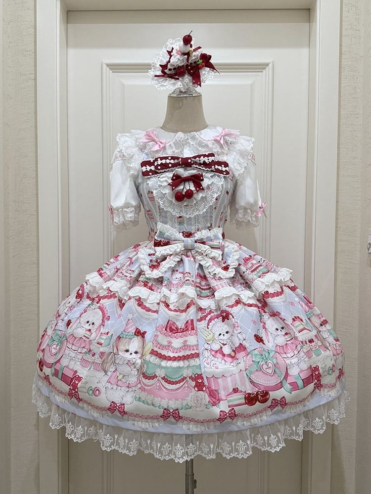 Cute Bunny and Puppy Print Blue Lolita Dress Sweet Jumper Skirt