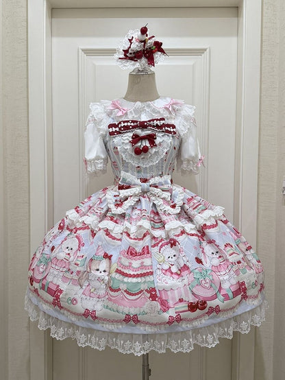 Cute Bunny and Puppy Print Blue Lolita Dress Sweet Jumper Skirt