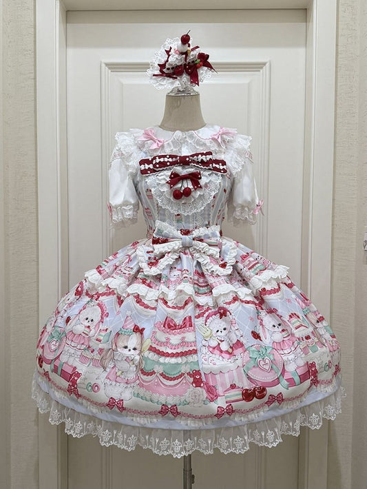 Cute Bunny and Puppy Print Blue Lolita Dress Sweet Jumper Skirt