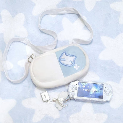 Kitty Embroidery Tenshi Kaiwai Bag Light Blue and White Yami Kawaii Crossbody