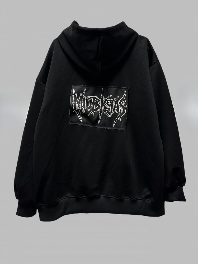 Black Two-way Zip Placket Letter Applique Jacket