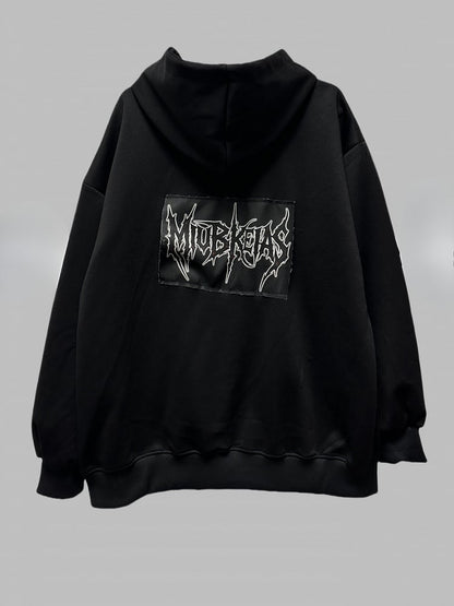 Black Two-way Zip Placket Letter Applique Jacket