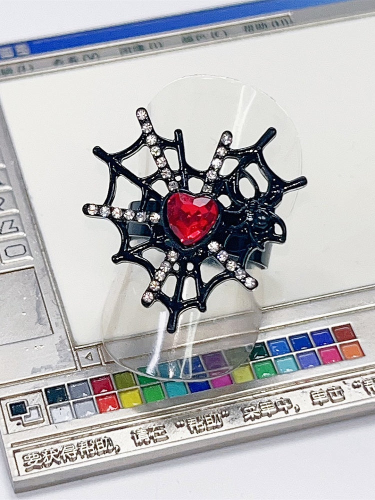 Silver/Black Y2K Punk Spider Web Heart Rhinestone Ring
