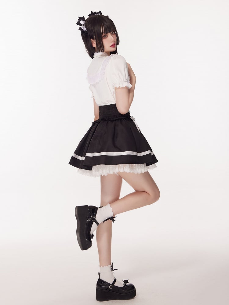 Black High Waist Jirai Kei Landmine Style Skirt