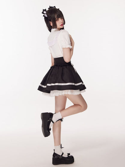 Black High Waist Jirai Kei Landmine Style Skirt