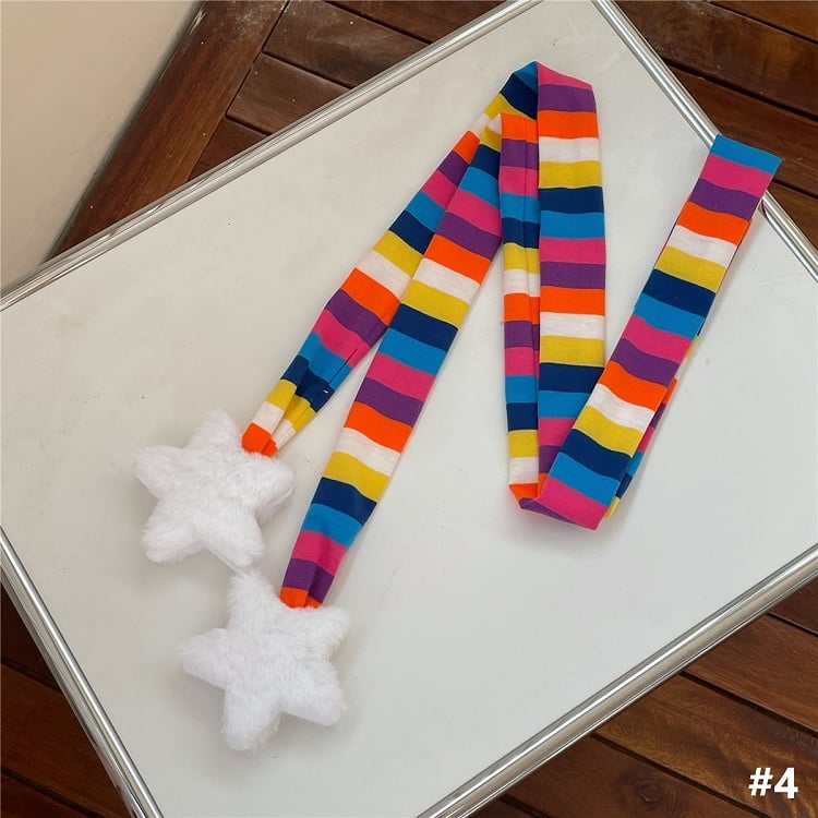 7 Color Options Plush Star Decoration Knit Striped Scarf