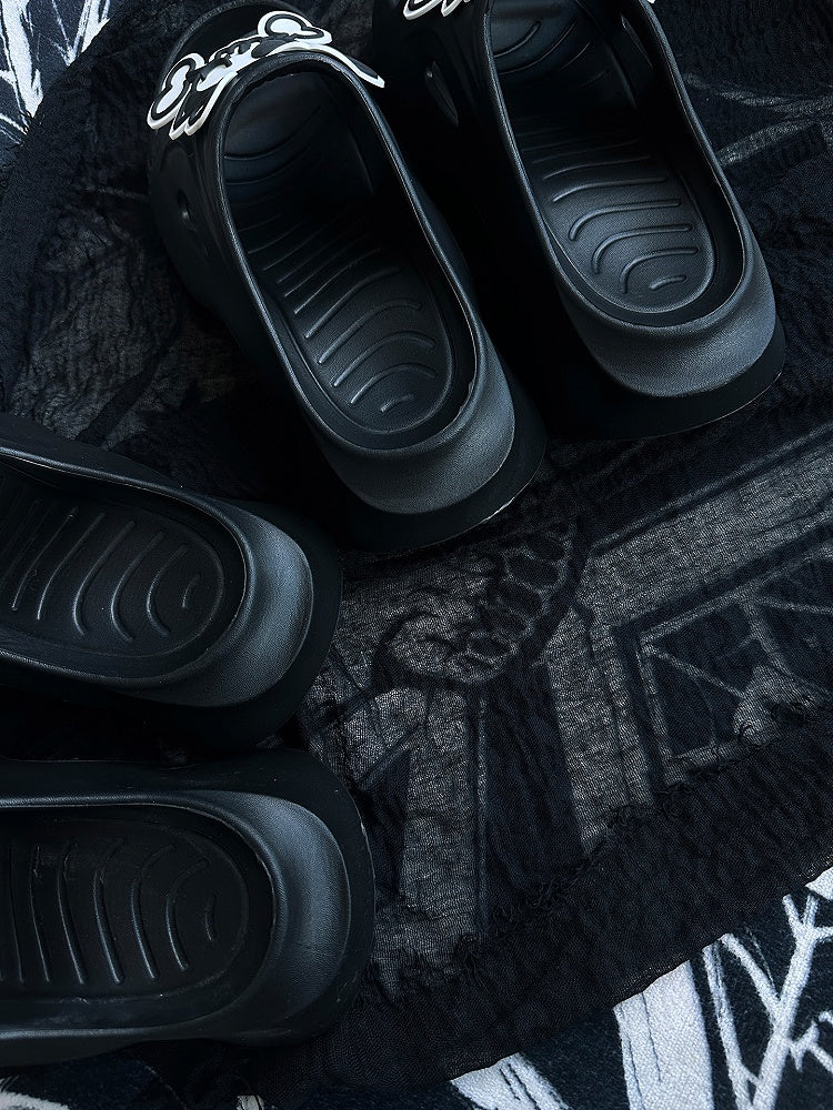 Black and White Gothic Skeleton Applique Summer Slippers