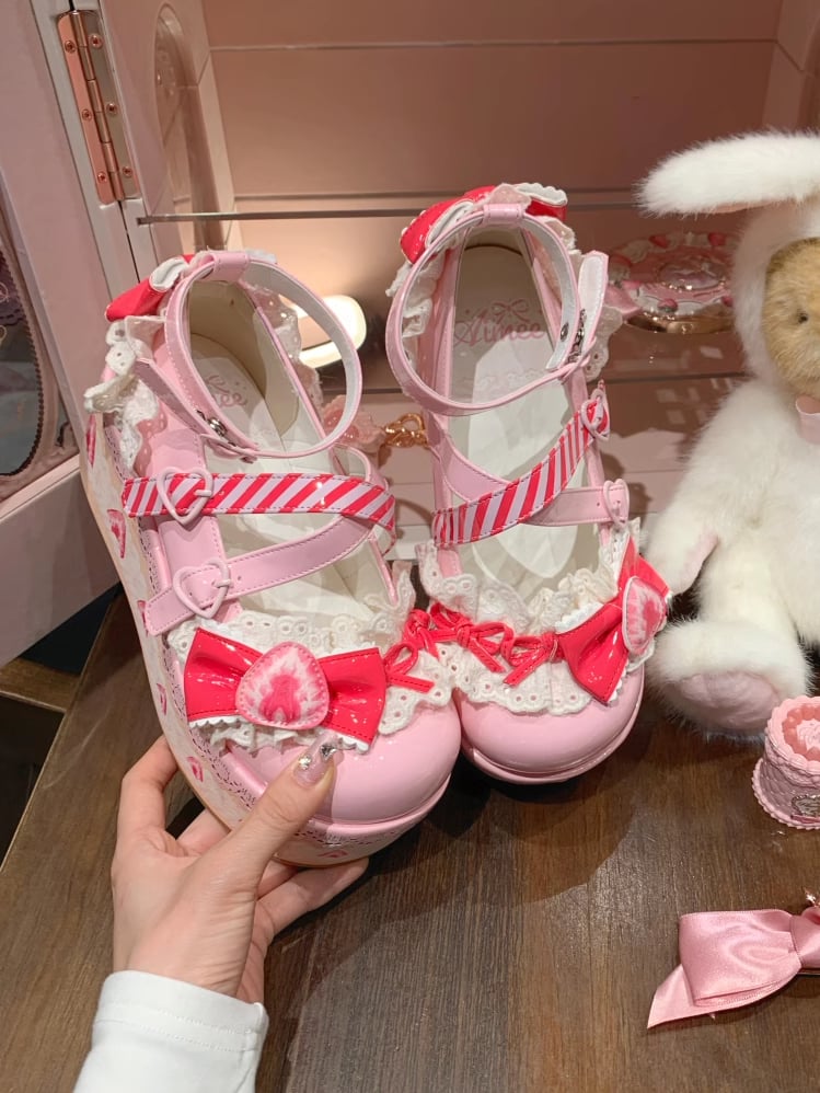 Raspberry Strawberry Cake Pink Sweet Lolita Platform Mary Jane Shoes