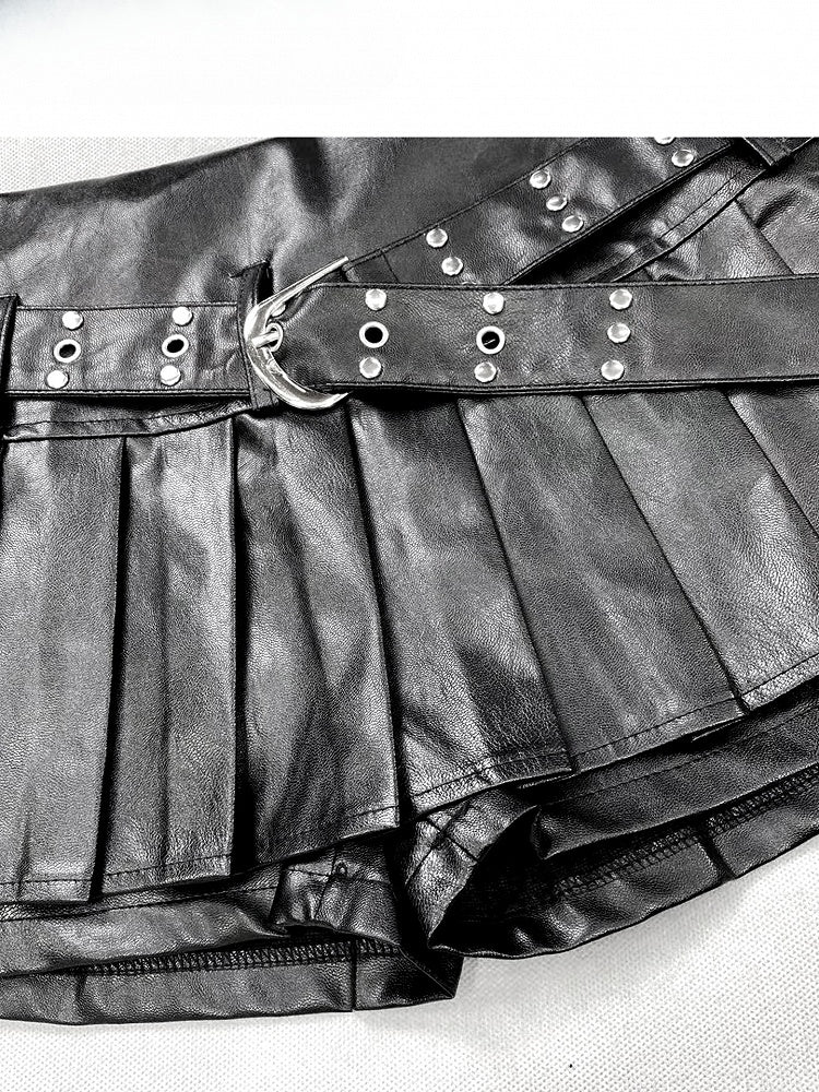 Black PU Pleated Skort