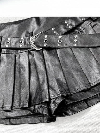 Black PU Pleated Skort