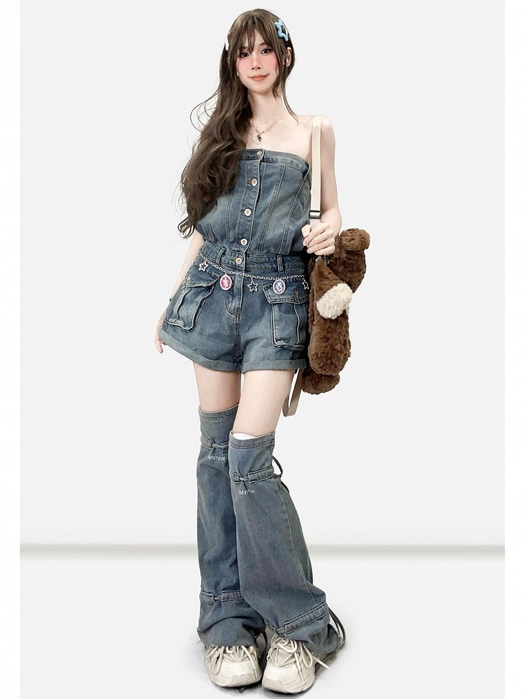 Blue Y2K Denim Leg Warmers