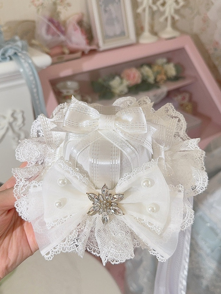 5 Color Options Beaded And Rhinestone Decorated Bowknot Details Lace Trim Mini Hat
