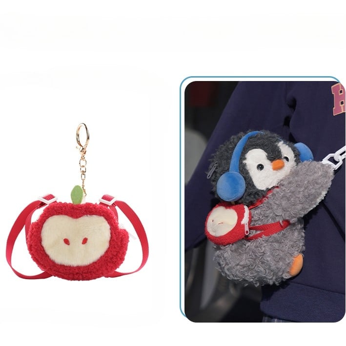 Gray Cute Penguin Plush Backpack/Crossbody Bag + Keychain