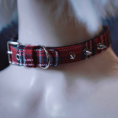Gothic Red Plaid Studs Choker
