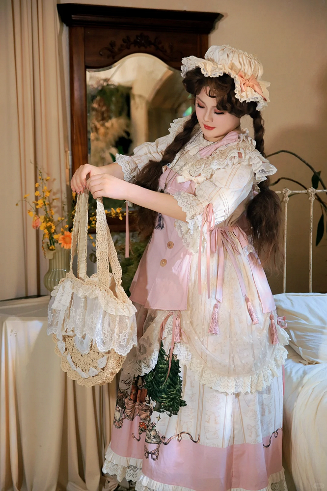 Plus Sizes Available Ruffle Round Neck Drawstring Overlay Sweet Lolita Cotton Dress