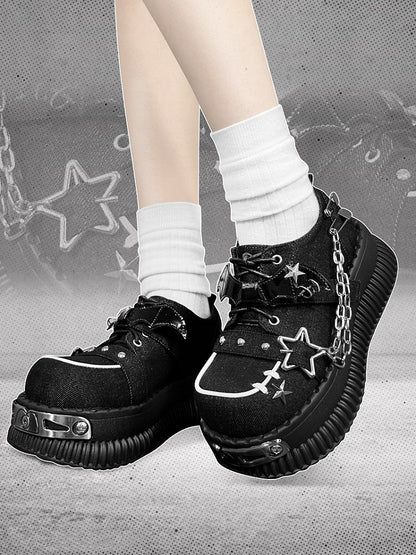 Star-shaped Studs and Chains Gothic Black Bat Wings Platforms Punk Shoes