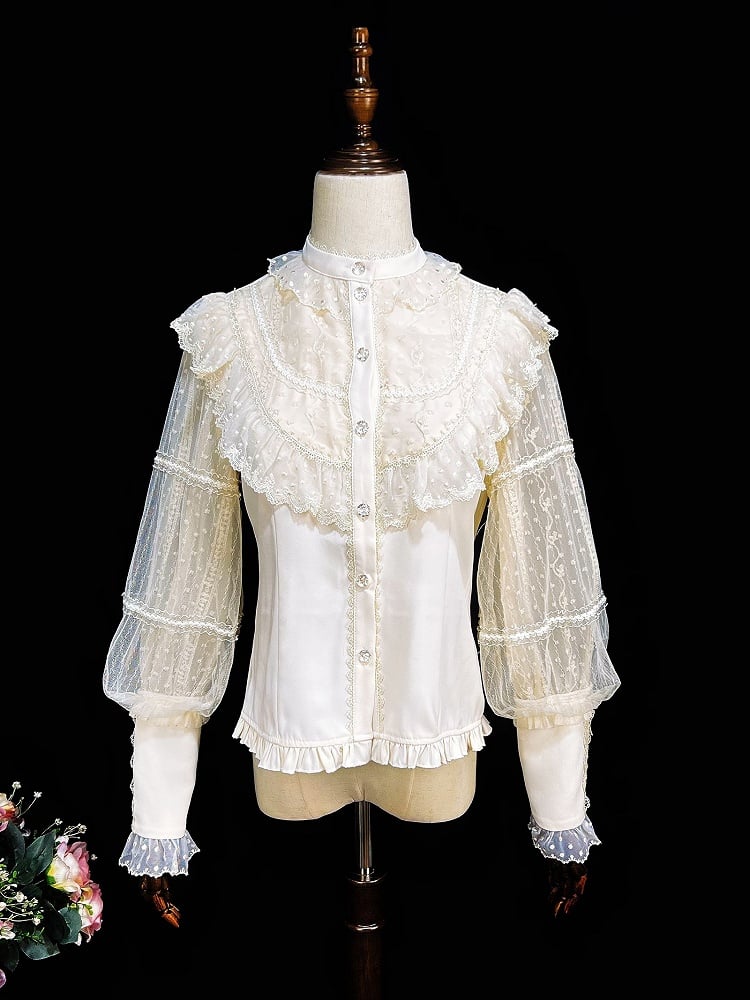 Apricot Vintage Shirt Leg-of-Mutton Sleeves Elegant Top