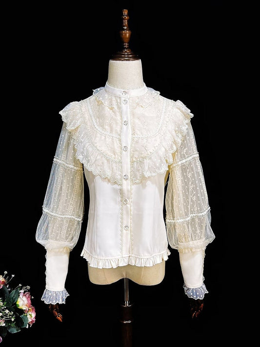 Apricot Vintage Shirt Leg-of-Mutton Sleeves Elegant Top