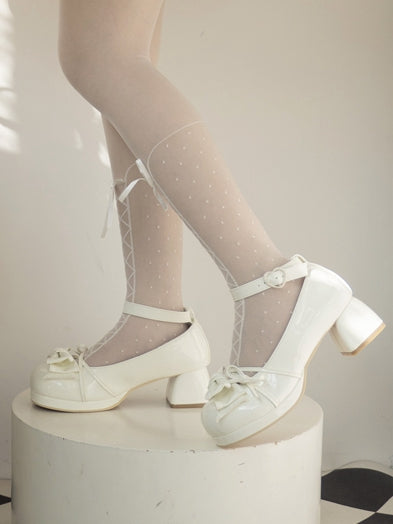 Bow at Top White Round Toe Sweet Mary Janes Ankle Strap