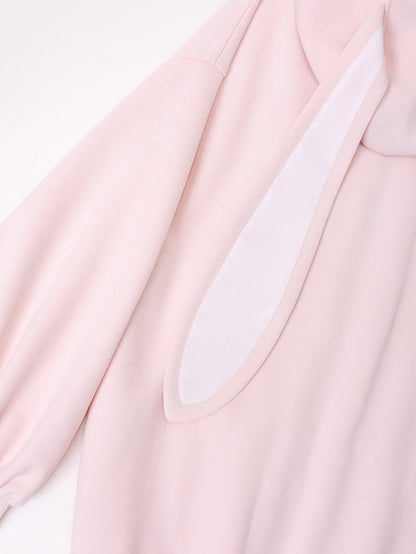 Cute Bunny Ears Design Light Pink Oversize Zip-up Hoodie