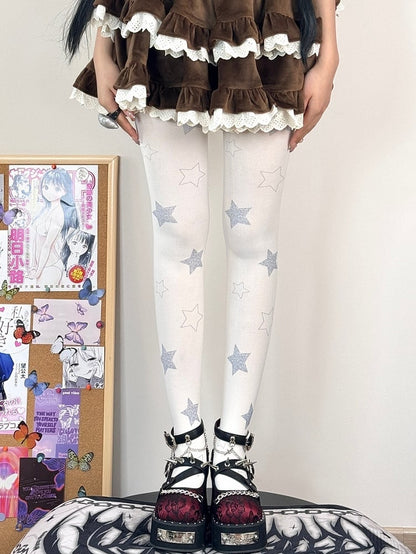 White Sweet Lolita Star Print Tights