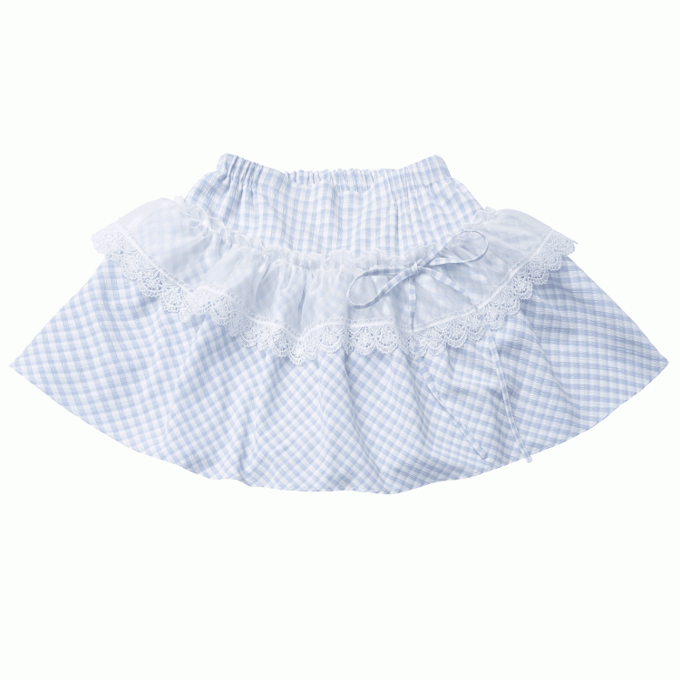 Pink/Baby Blue Plaid Lace Trim Skirt