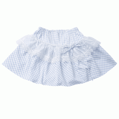 Pink/Baby Blue Plaid Lace Trim Skirt