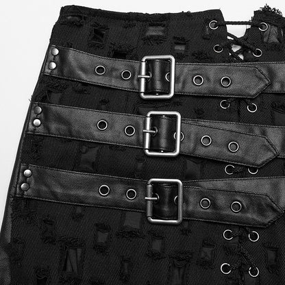 Black Punk Cross Hollowed Slit Skirt