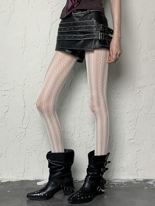 White Y2K Hollow-out Design Tights