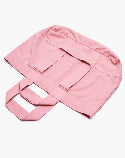 Large-Sized Chic Pink Double-Handle Canvas Tote Bag With Ruffle Accents