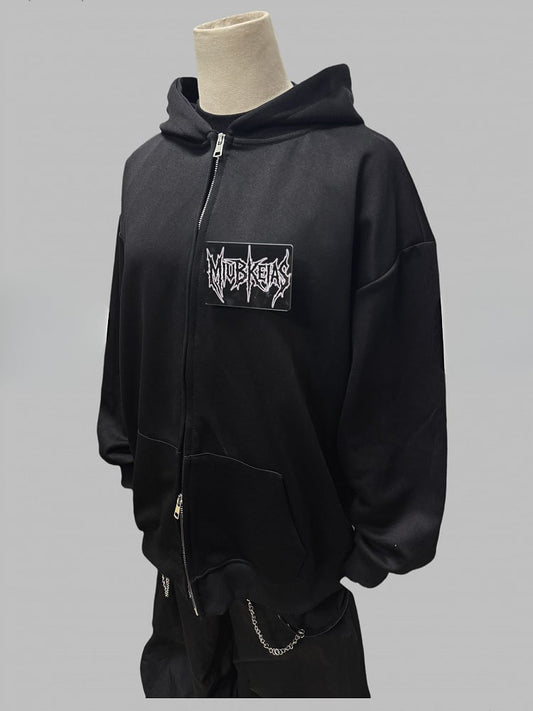 Black Two-way Zip Placket Letter Applique Jacket