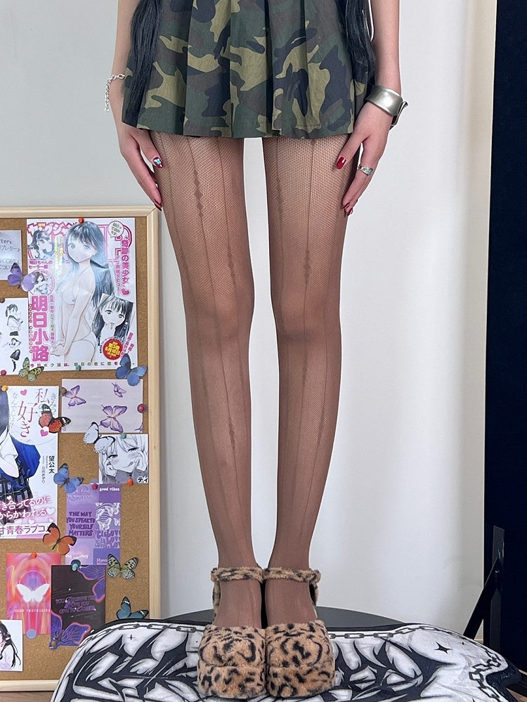 Black/White/Brown Striped Pattern Tights