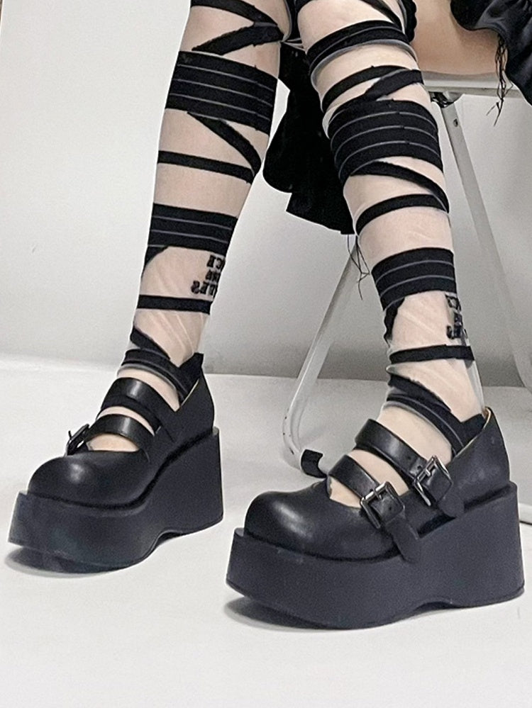 Platform Black Mary Janes in black with Two Buckle Straps