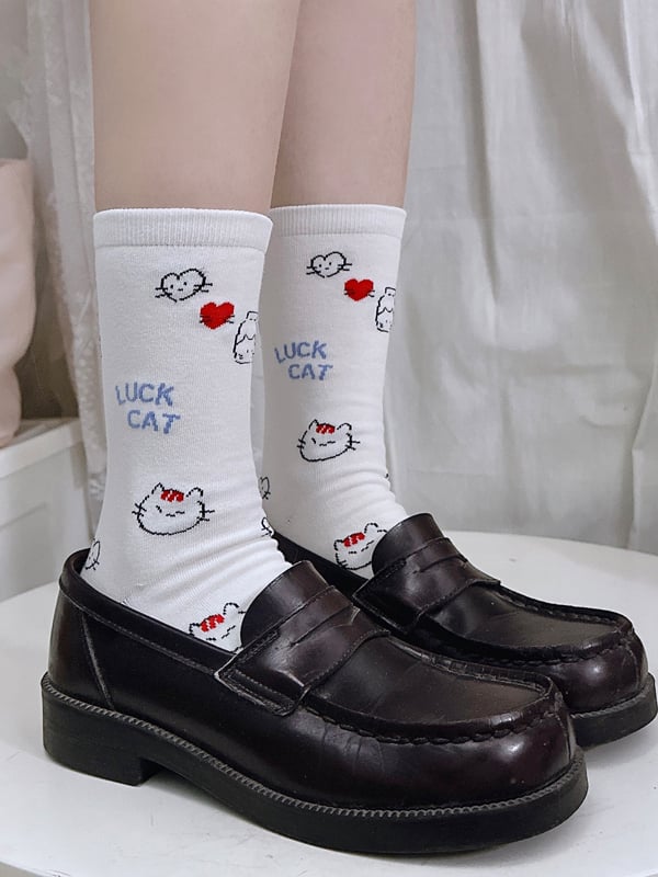 White Calf Socks With Sheep/Capy Bara/Puppy/Kitty/Bunny Patterns